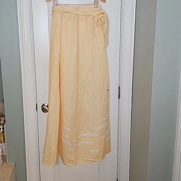 Onia Amanda Yellow Linen Palm Tropical Maxi Wrap Skirt - Size Large